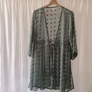 Green mesh kimono